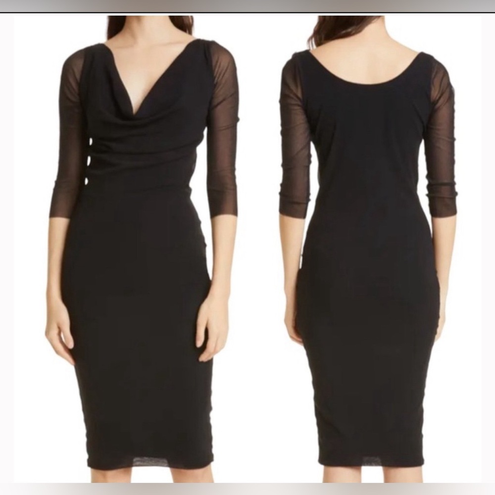 Fuzzi by Jean Paul Gaultier Mesh Cowl Neck V-neck Dress In Nero Black
